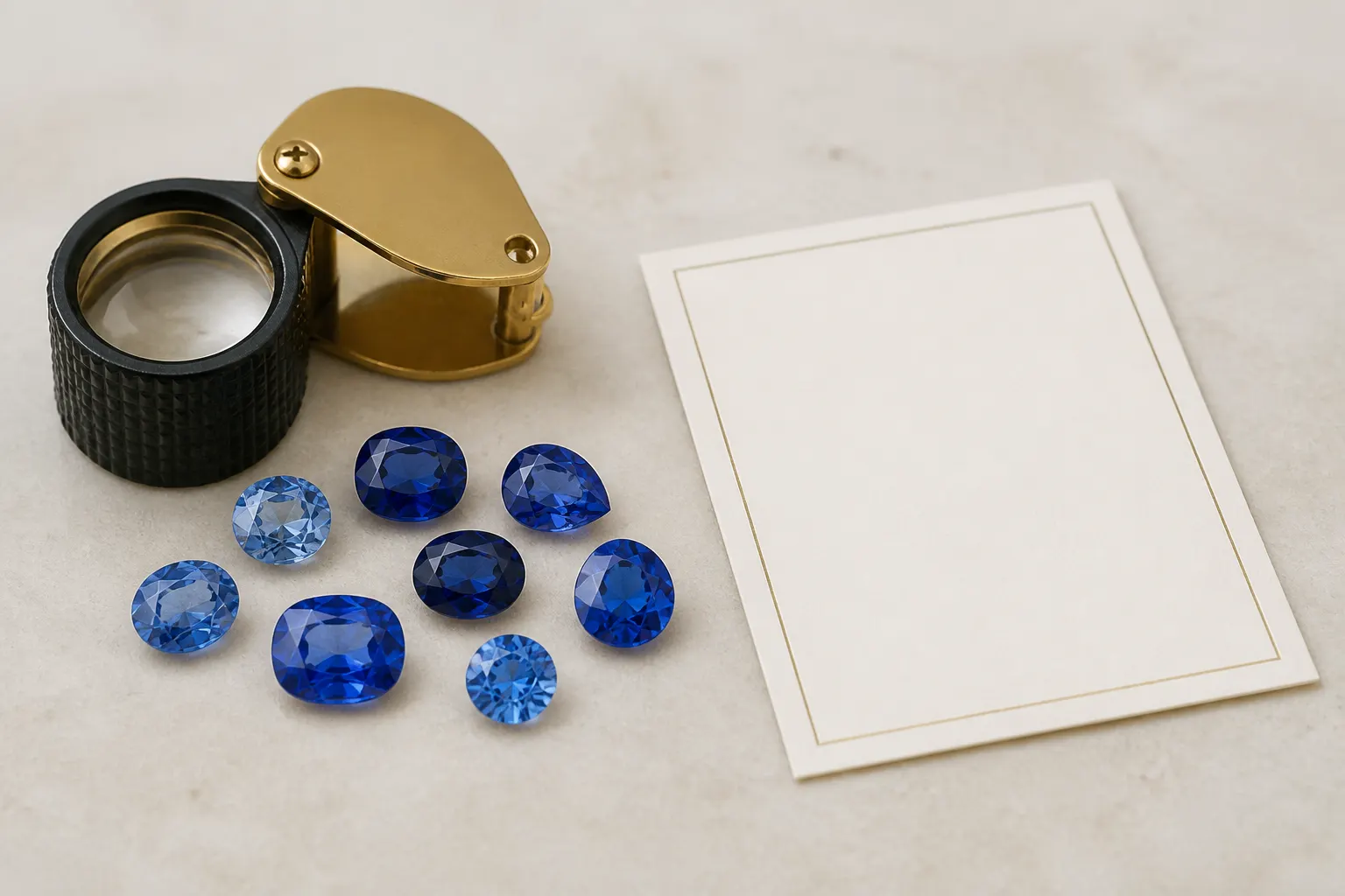 Loose sapphires showing pale, medium, royal, and deep blue tones
